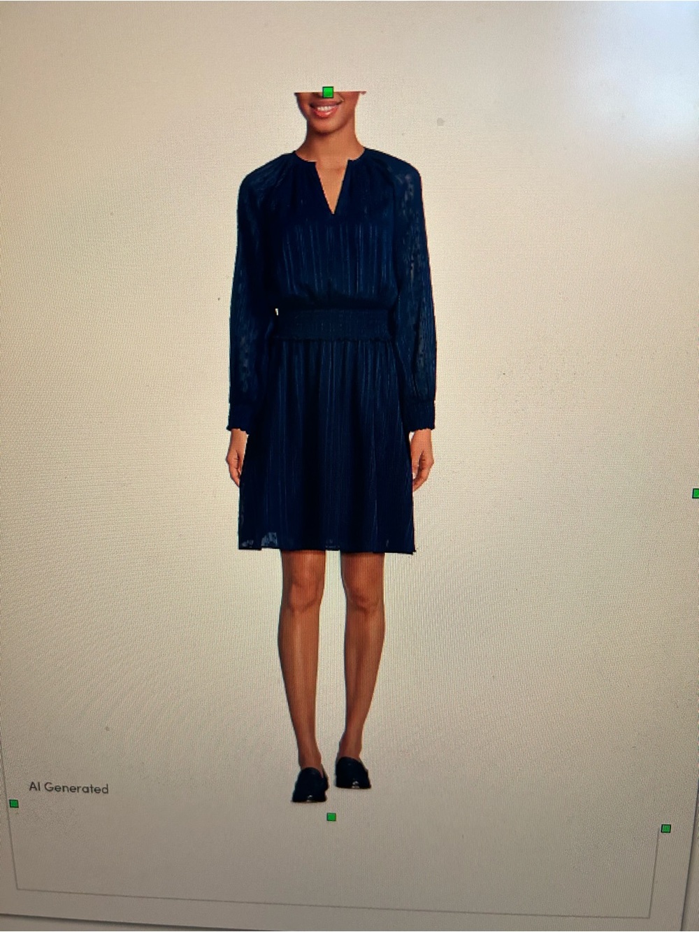 Lands' End Navy Textured Smocked-Waist Midi with V-Notch